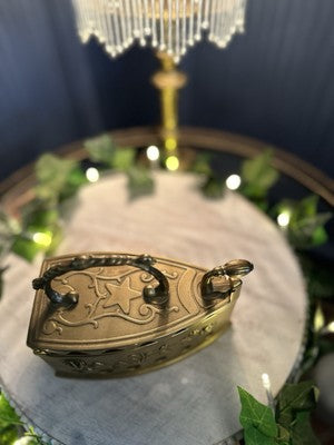 Victorian Brass Coal Iron With Handle Ornate Decoration