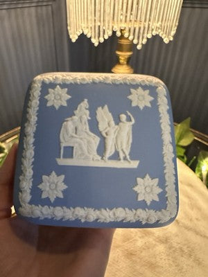 Square Box w Lid Cream Colour on Wedgwood Blue Jasperware ICARUS 4 Pet
