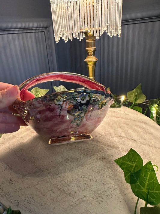 Vintage Arthur Wood Royal Bradwell Pink Art Deco Basket – 1940s English Pottery – Glazed Ceramic Centerpiece – Collectible Home Decor