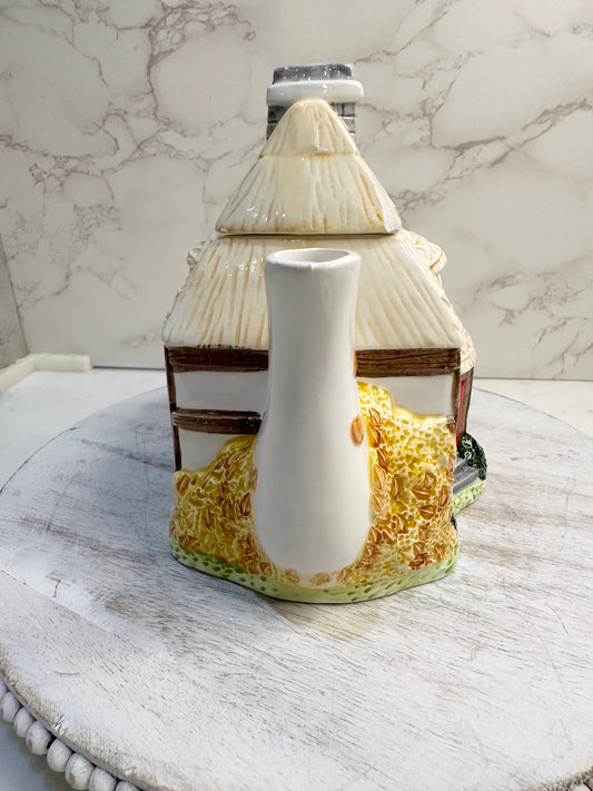 The Village “Autumn Cottage” Teapot by Annie Rowe – Handpainted Ceramic Collectible