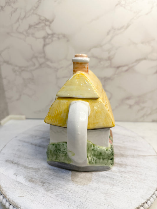 The Village “Summer Cottage” Teapot by Annie Rowe – Hand-Painted Ceramic Collectible