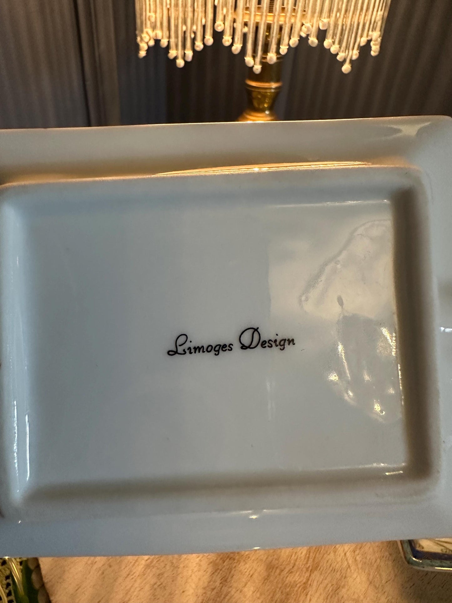 Limoges Design Porcelain Ashtrays – Hand-Painted Blue Floral Pattern with Gold Trim (Set of 2)