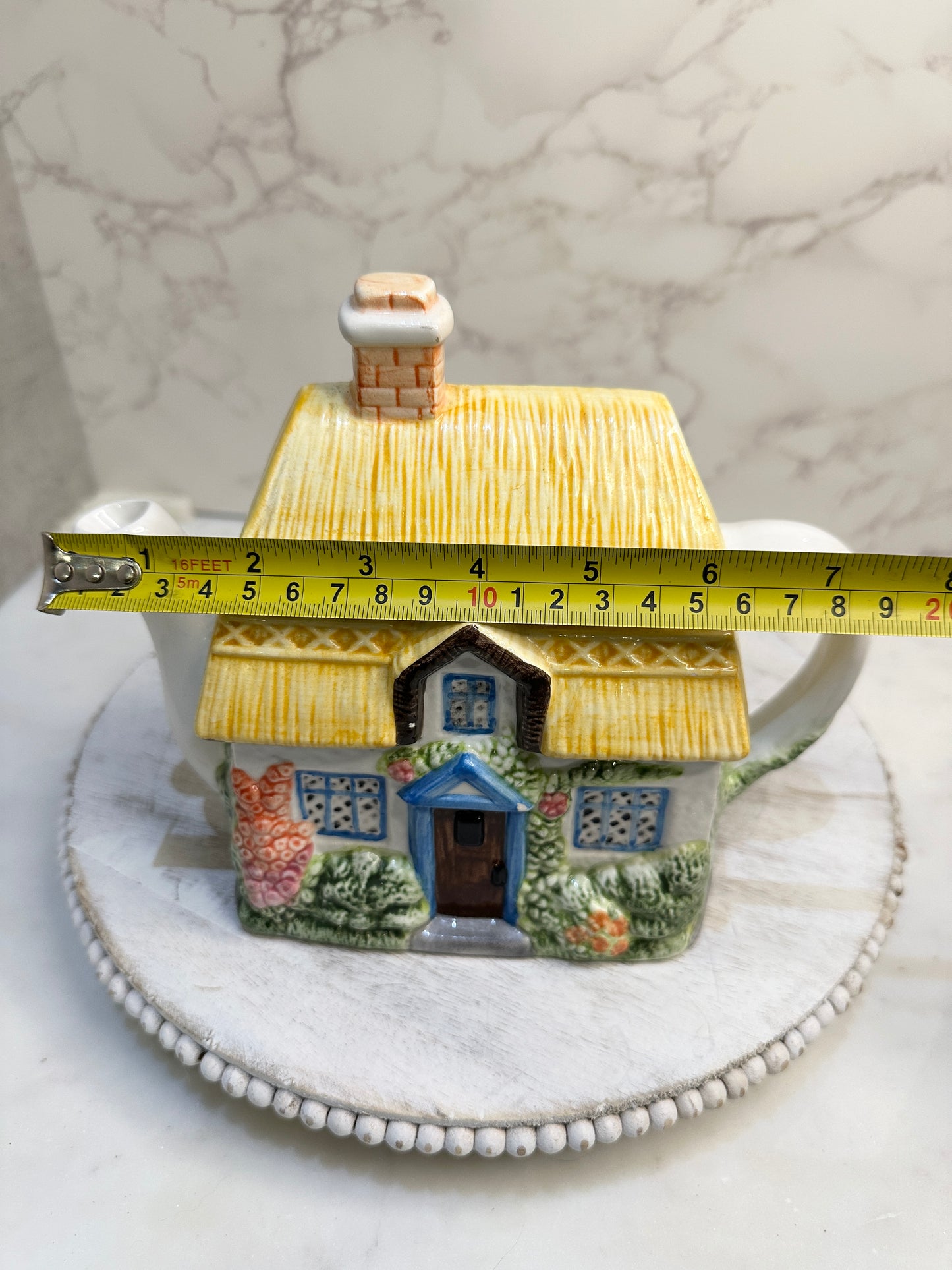 The Village “Summer Cottage” Teapot by Annie Rowe – Hand-Painted Ceramic Collectible