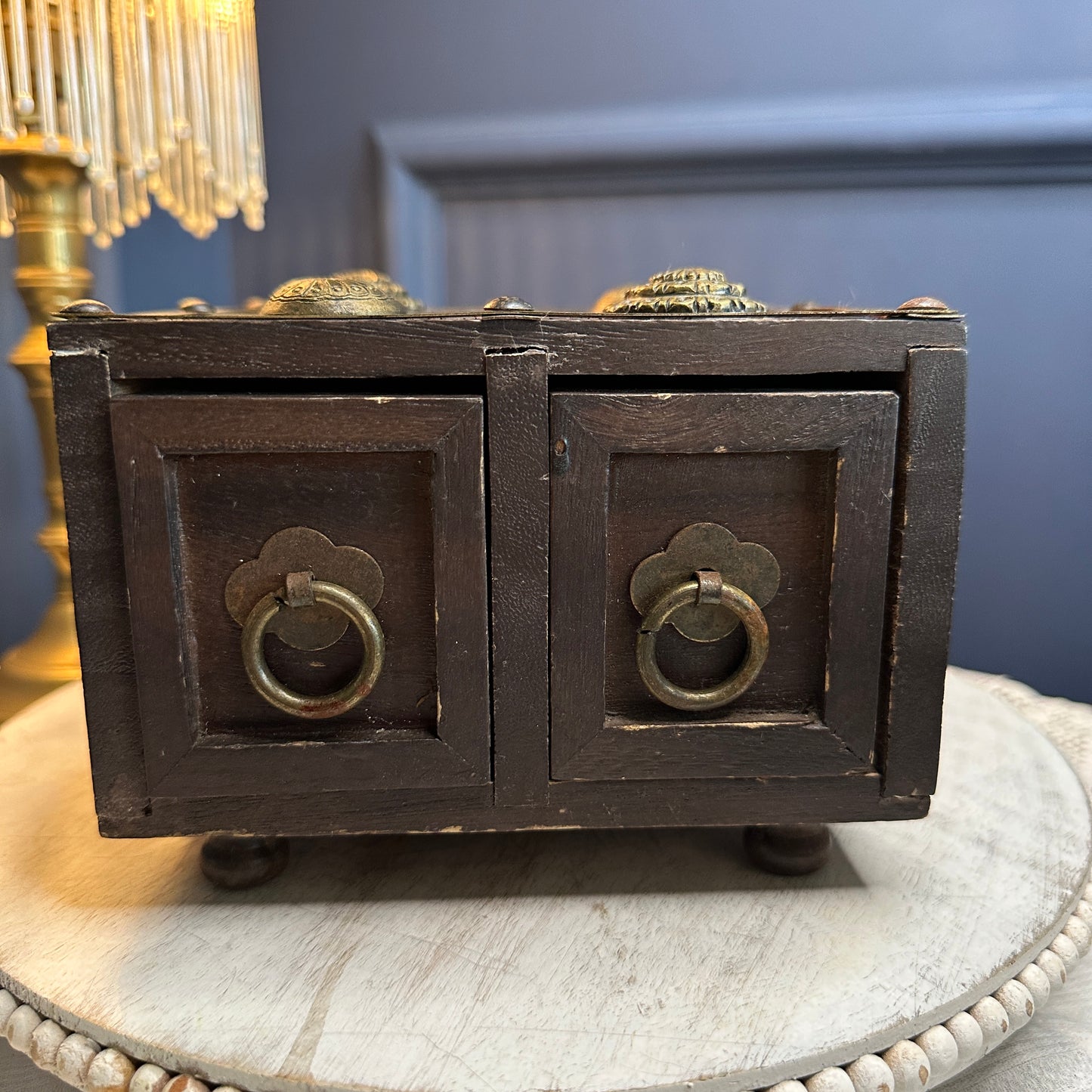 Vintage Wooden Apothecary Chest with Carved Detail | 2-Drawer Storage Box