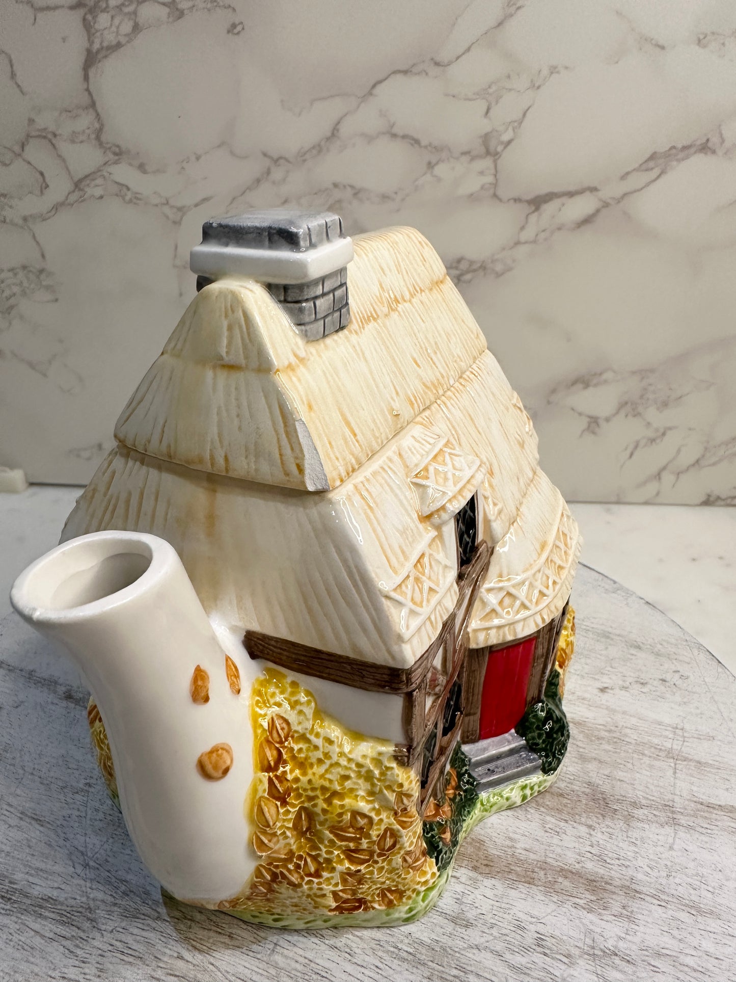 The Village “Autumn Cottage” Teapot by Annie Rowe – Handpainted Ceramic Collectible