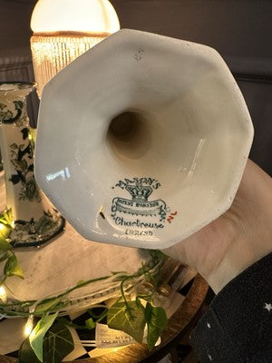 Masons GREEN CHARTRUSE Candlestick X 2 floral and foliage design