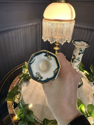 Masons GREEN CHARTRUSE Candlestick X 2 floral and foliage design