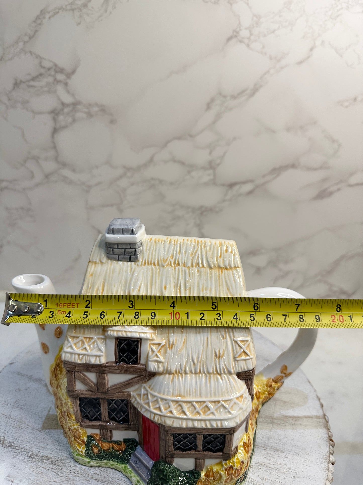 The Village “Autumn Cottage” Teapot by Annie Rowe – Handpainted Ceramic Collectible