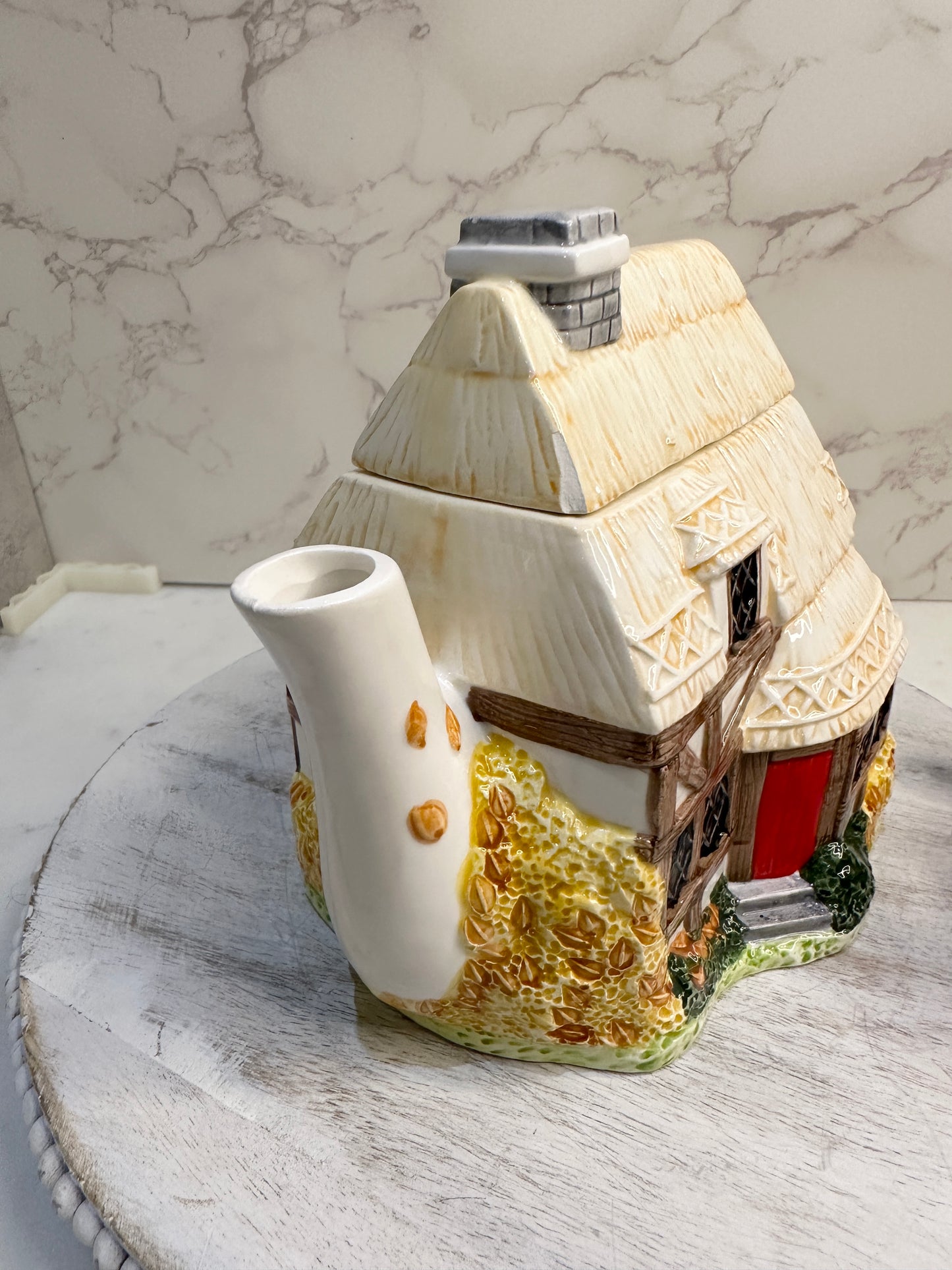 The Village “Autumn Cottage” Teapot by Annie Rowe – Handpainted Ceramic Collectible