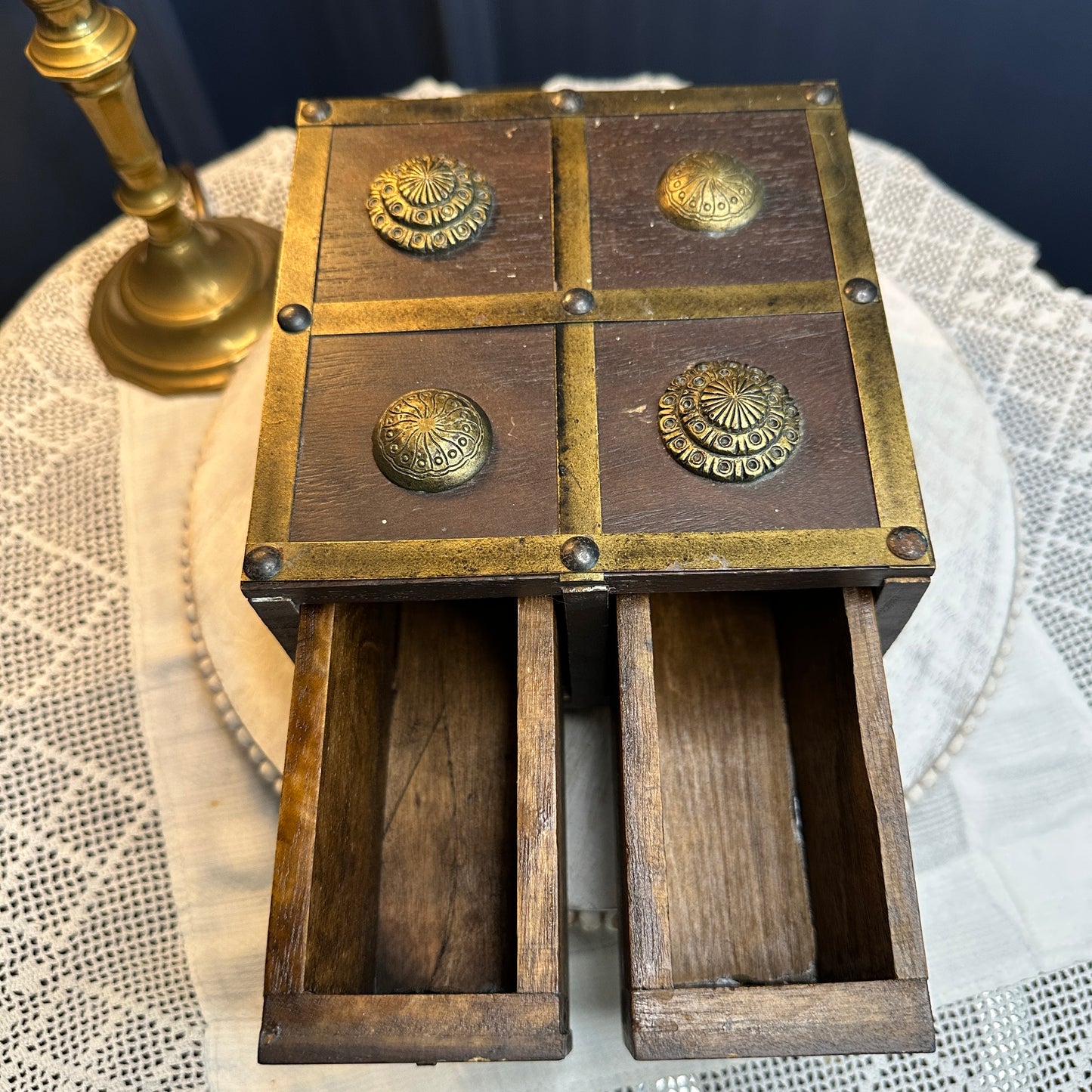 Vintage Wooden Apothecary Chest with Carved Detail | 2-Drawer Storage Box