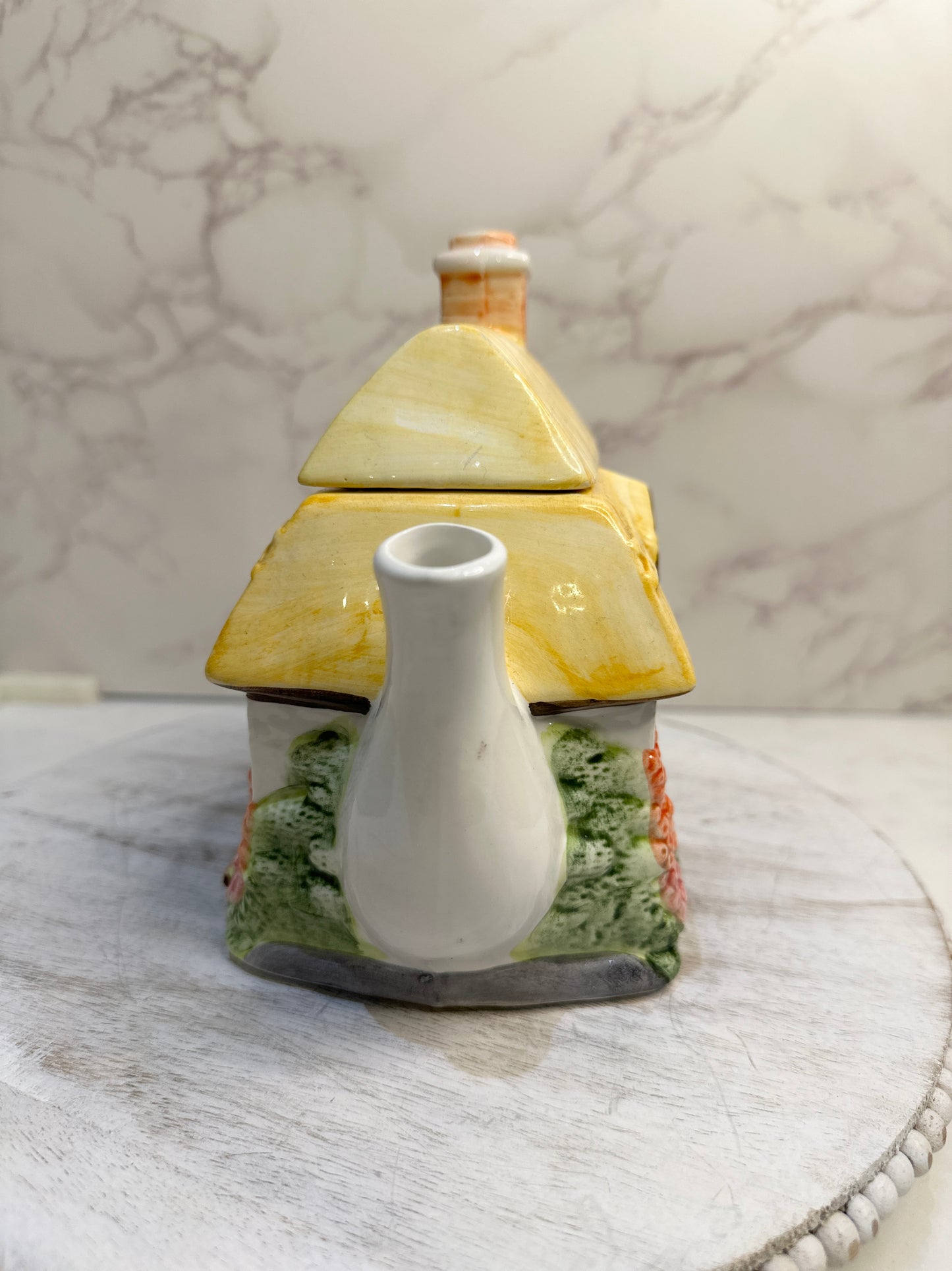 The Village “Summer Cottage” Teapot by Annie Rowe – Hand-Painted Ceramic Collectible