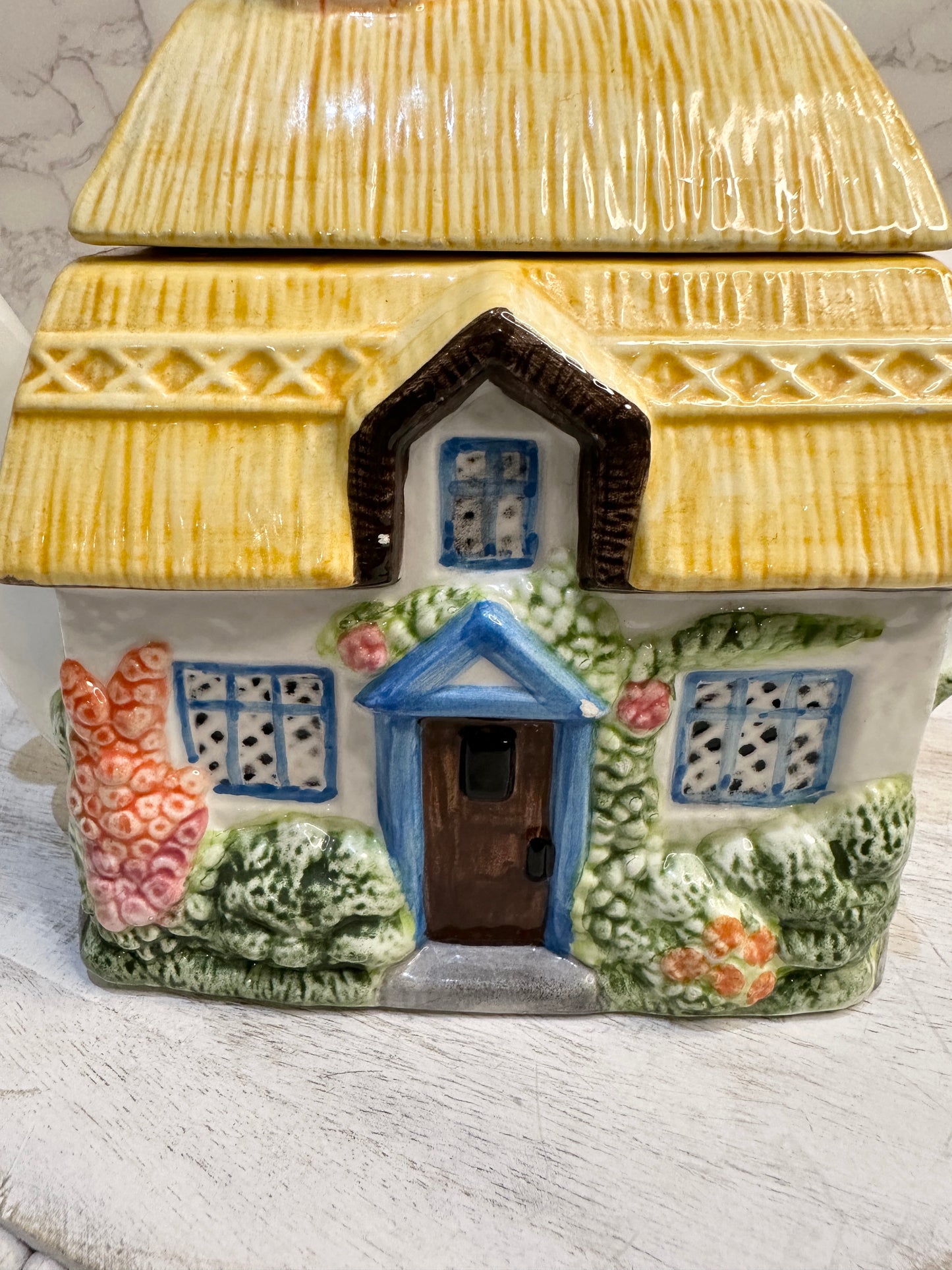 The Village “Summer Cottage” Teapot by Annie Rowe – Hand-Painted Ceramic Collectible