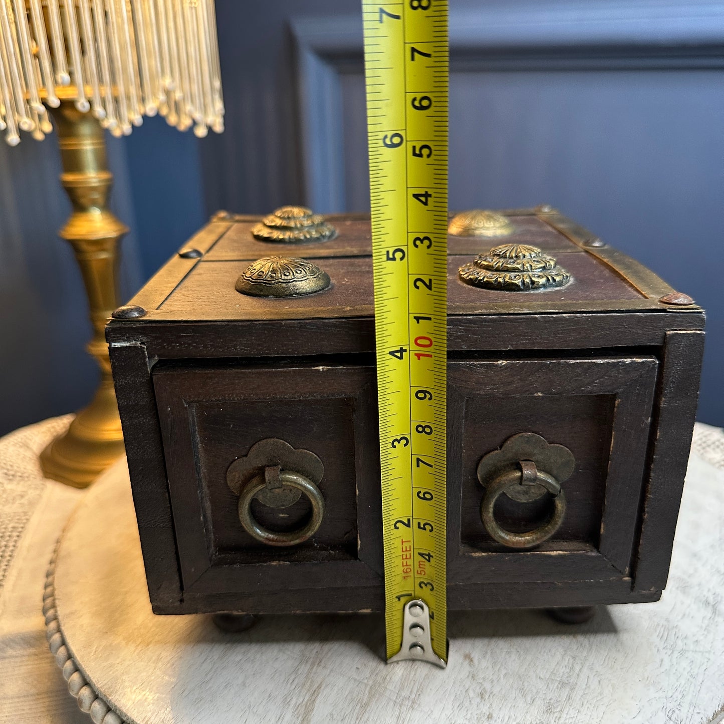 Vintage Wooden Apothecary Chest with Carved Detail | 2-Drawer Storage Box