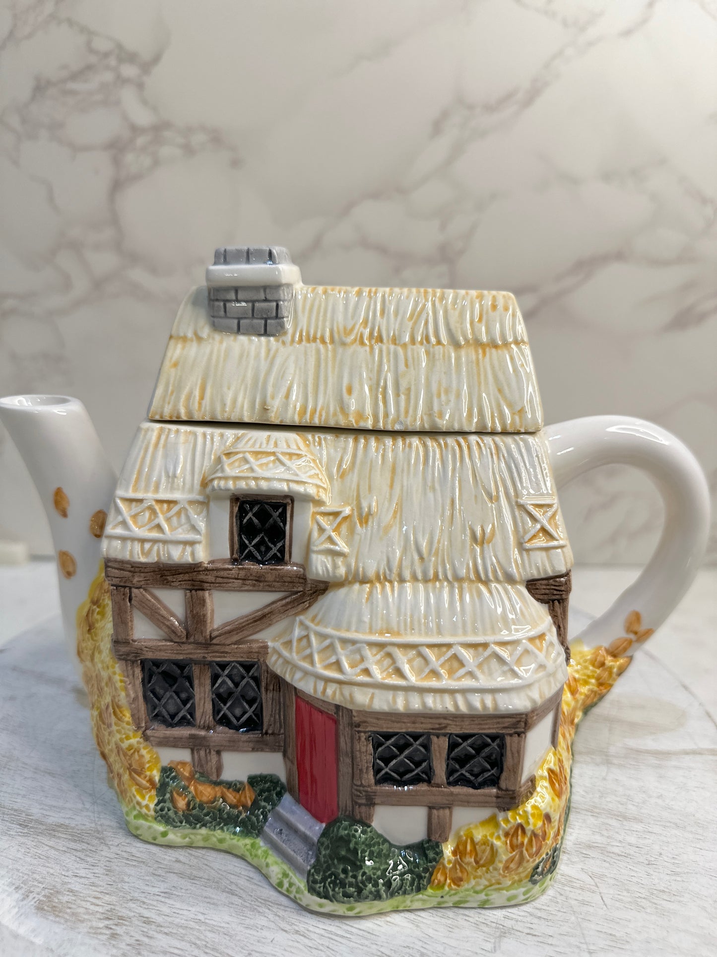 The Village “Autumn Cottage” Teapot by Annie Rowe – Handpainted Ceramic Collectible