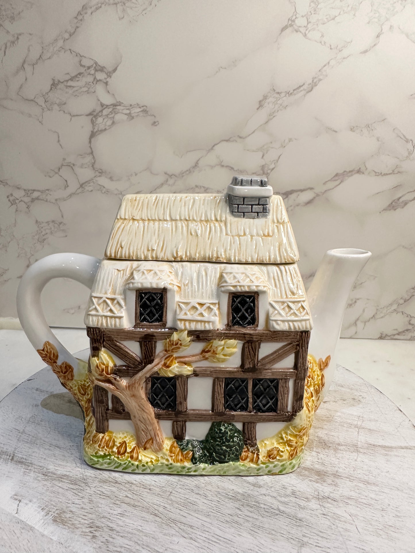 The Village “Autumn Cottage” Teapot by Annie Rowe – Handpainted Ceramic Collectible