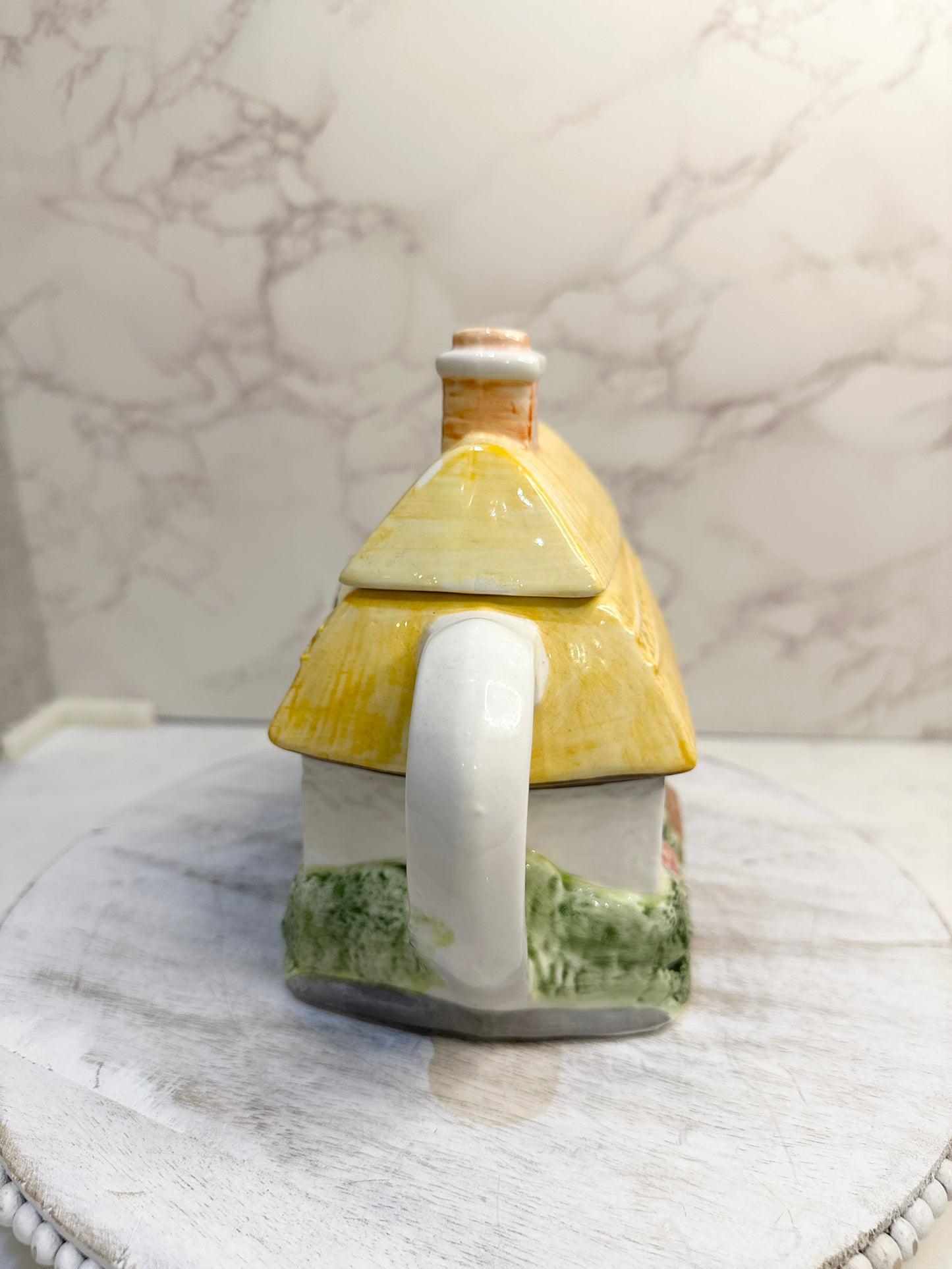 The Village “Summer Cottage” Teapot by Annie Rowe – Hand-Painted Ceramic Collectible