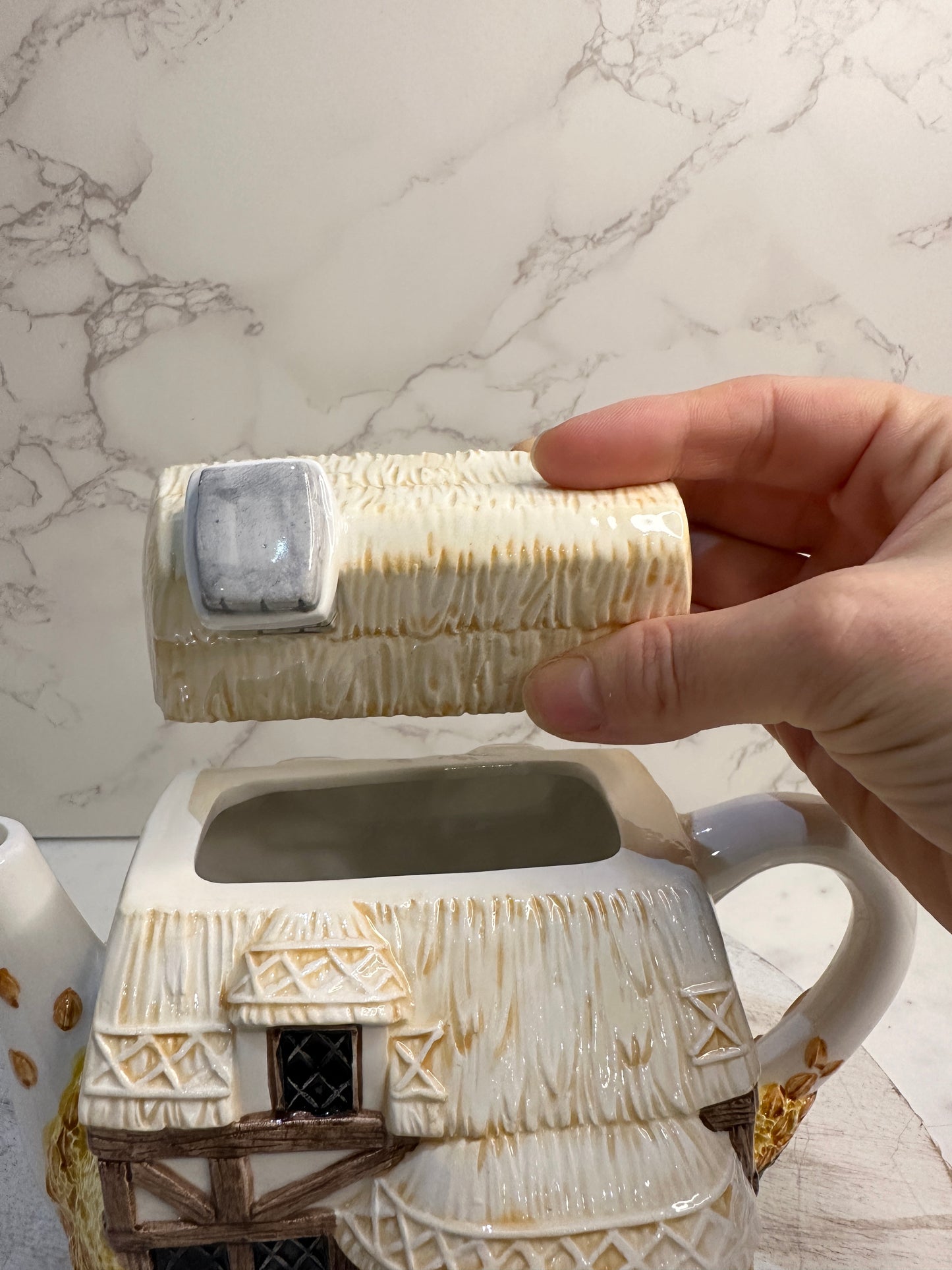 The Village “Autumn Cottage” Teapot by Annie Rowe – Handpainted Ceramic Collectible