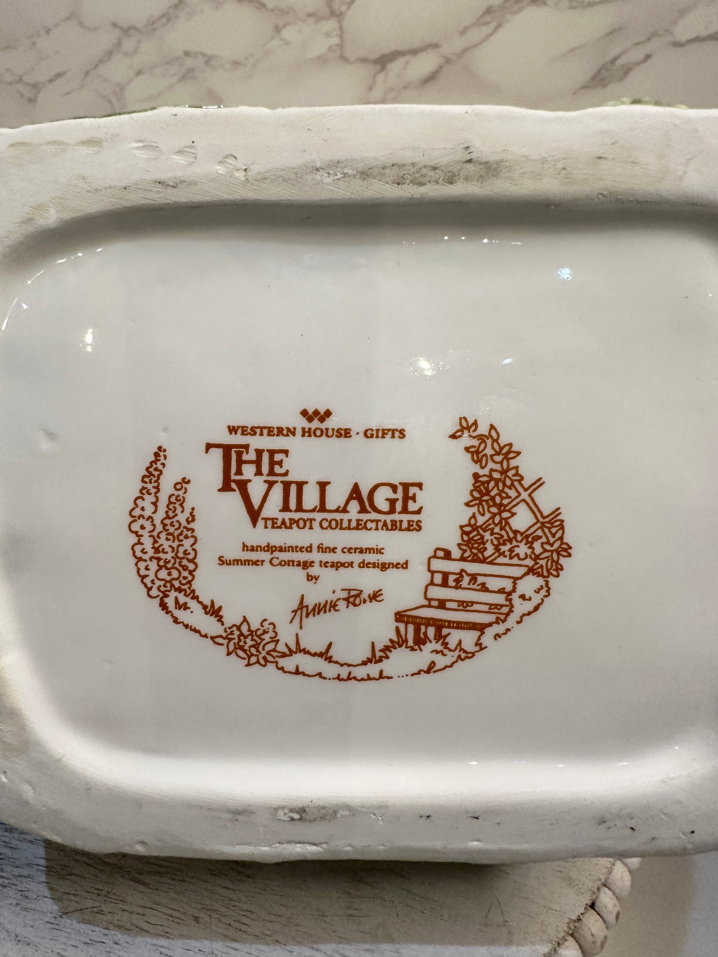 The Village “Summer Cottage” Teapot by Annie Rowe – Hand-Painted Ceramic Collectible