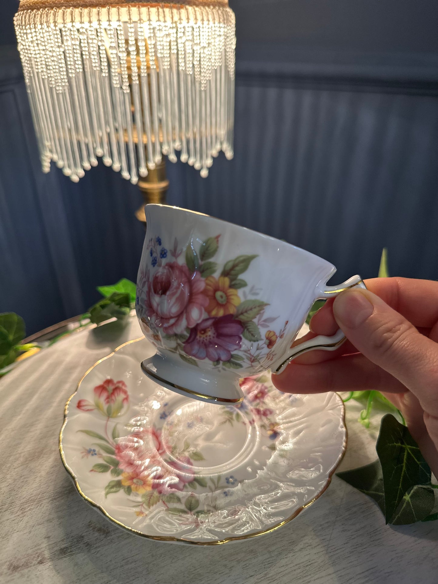 Vintage Aynsley Fine Bone China Teacup & Saucer – Floral Gold Trim – Made in England