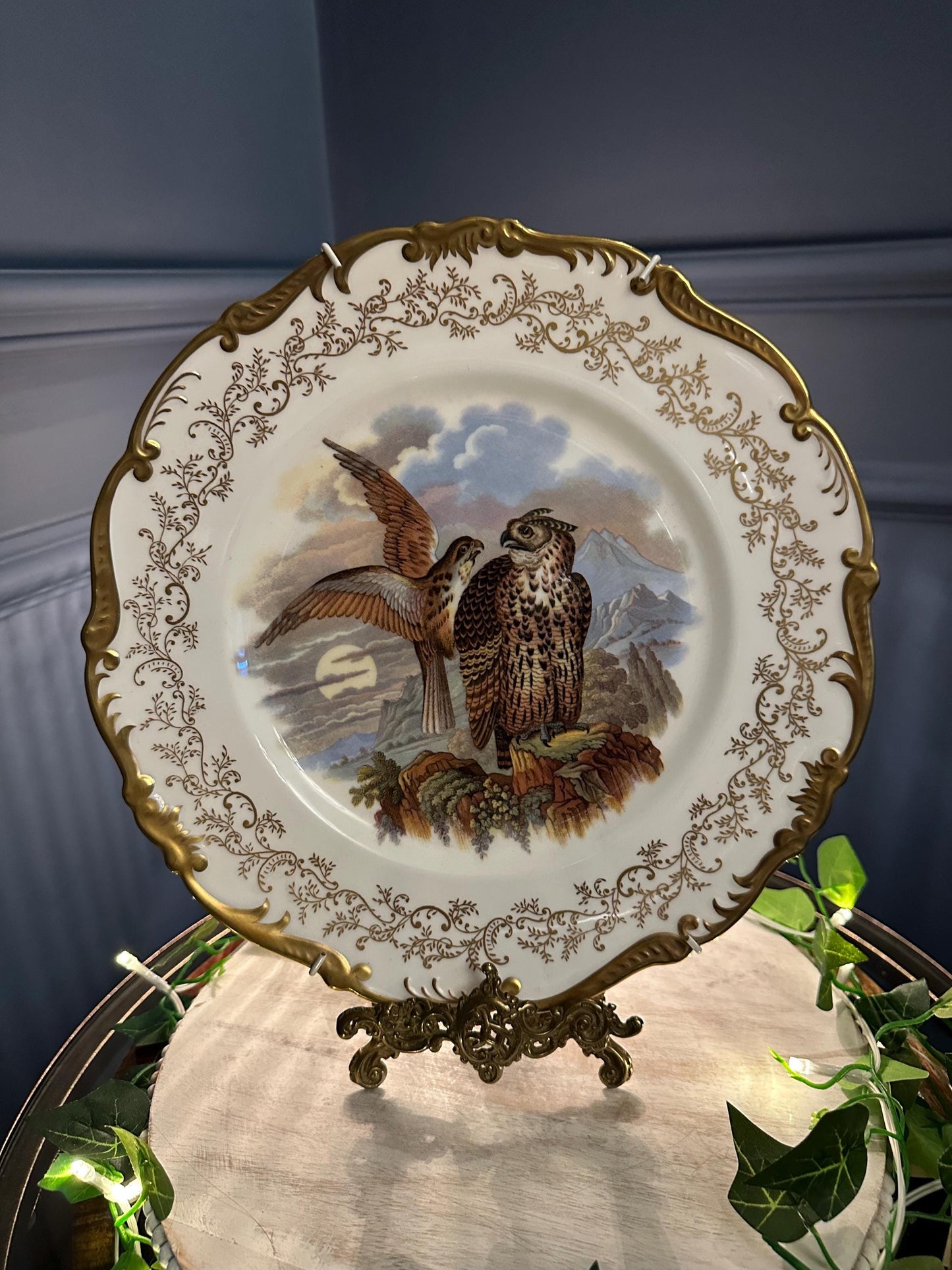 Limited Edition Coalport Falcons Plate: Hand-Painted Bone China, 22k Gold Gilded