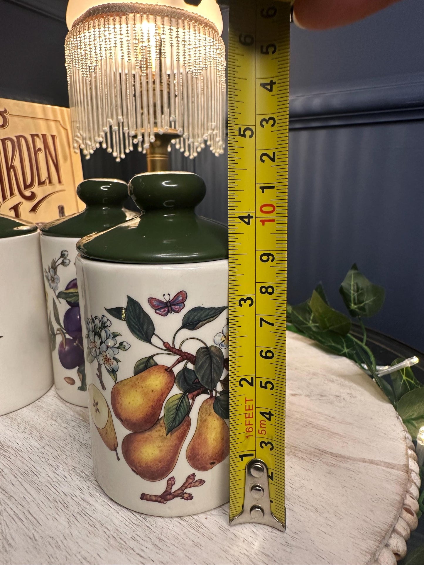 Vintage Melba Staffordshire Preserve Jars – Set of 3 Fruit Motif Ceramic Kitchen Canisters with Lids – English Pottery Storage, 1970s Retro