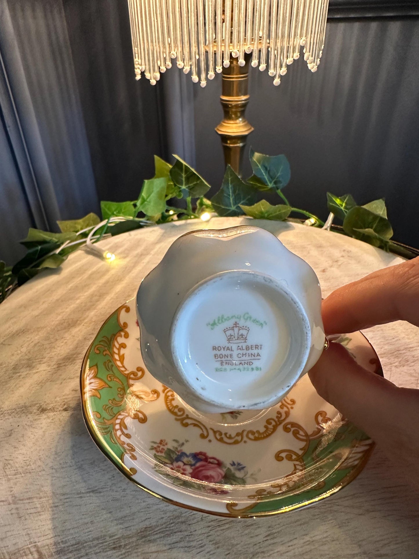 Royal Albert Memory Green Teacup and Saucer: Vintage English Bone China