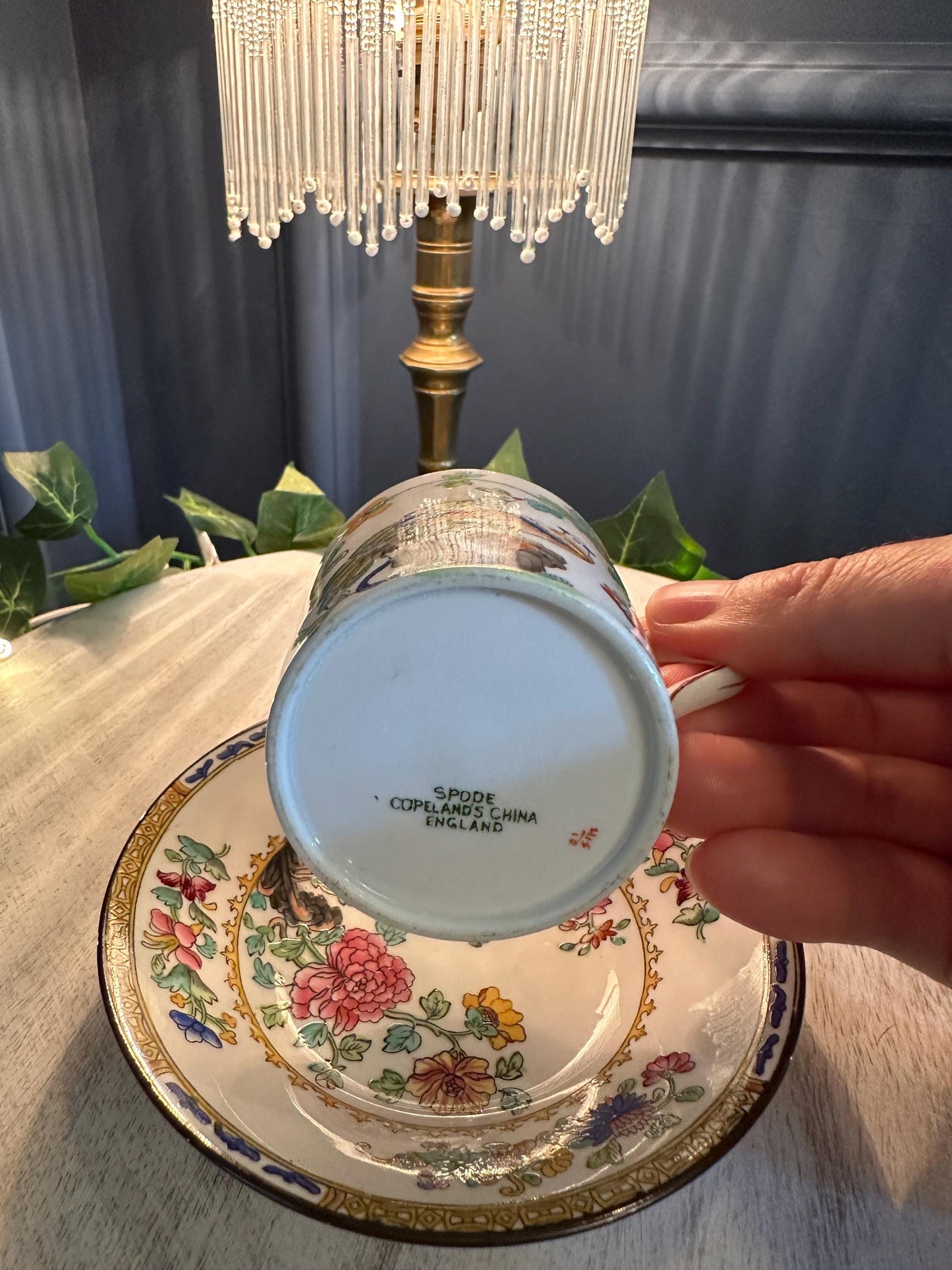 Spode Copeland’s China Cup & Saucer | Antique English Porcelain | Hand-Painted Bird and Floral Pattern | Collectible Teacup