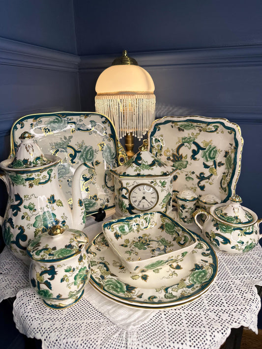 Vintage Mason’s Chartreuse Green Floral China • Plates, Teapot, Clock, Bowls, Jars • English Ironstone Dinnerware