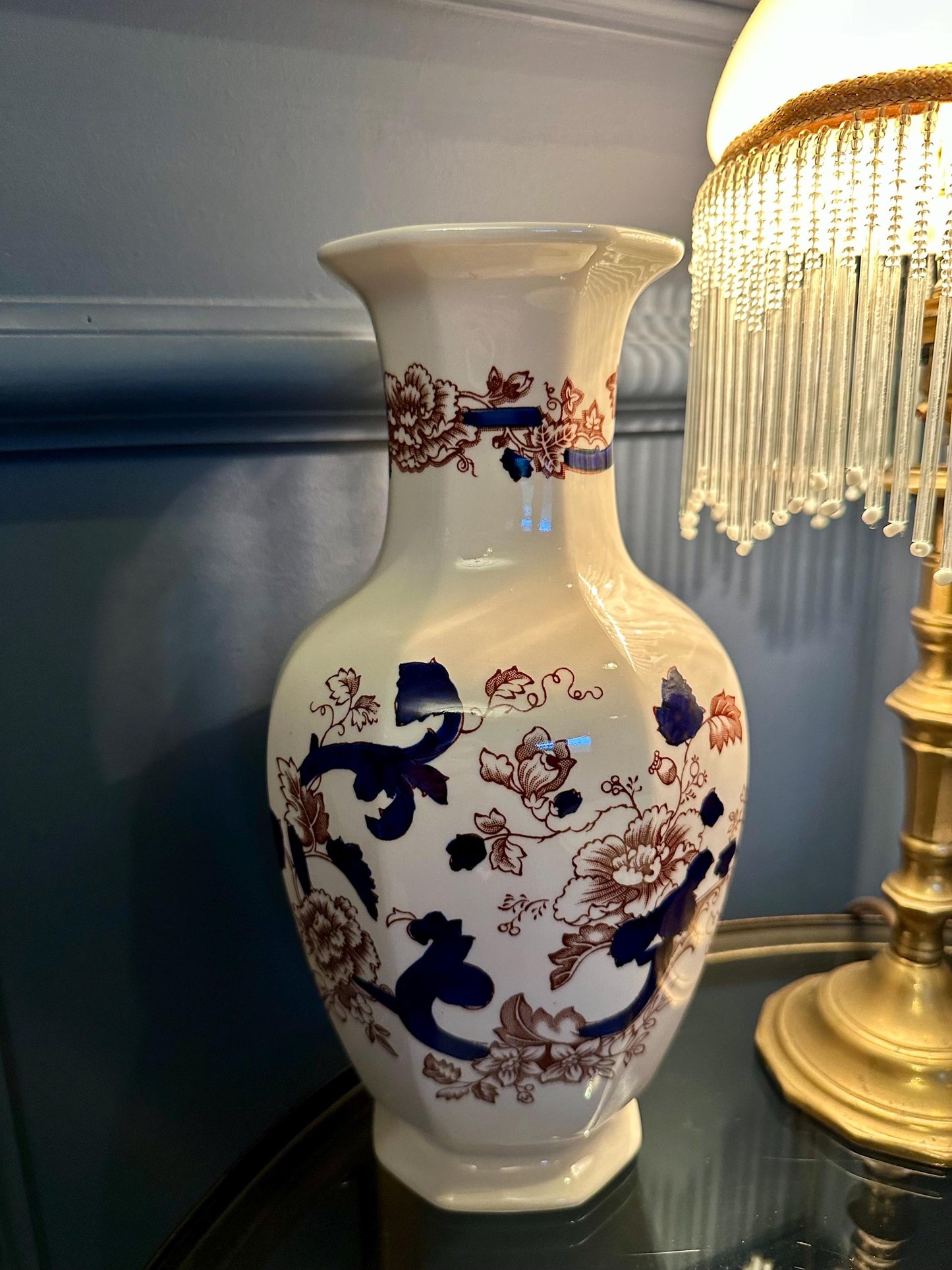 Vintage Mason’s Mandalay Ironstone Vase – 10” Hand Painted Floral English Pottery