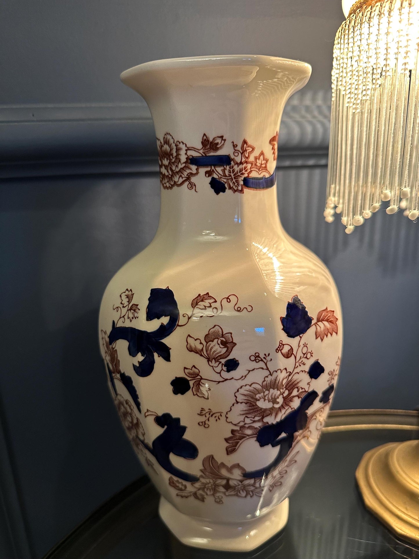 Vintage Mason’s Mandalay Ironstone Vase – 10” Hand Painted Floral English Pottery