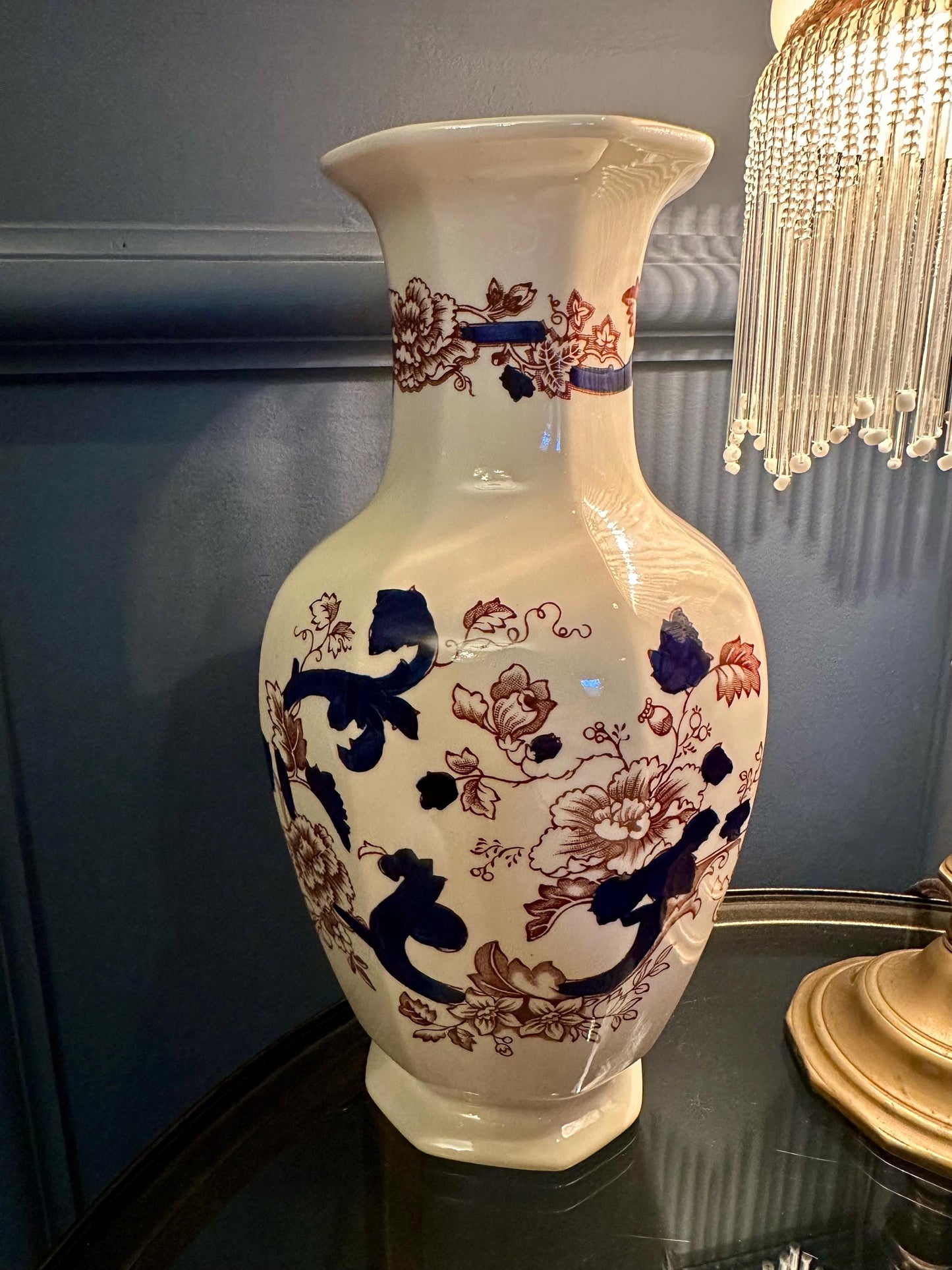 Vintage Mason’s Mandalay Ironstone Vase – 10” Hand Painted Floral English Pottery