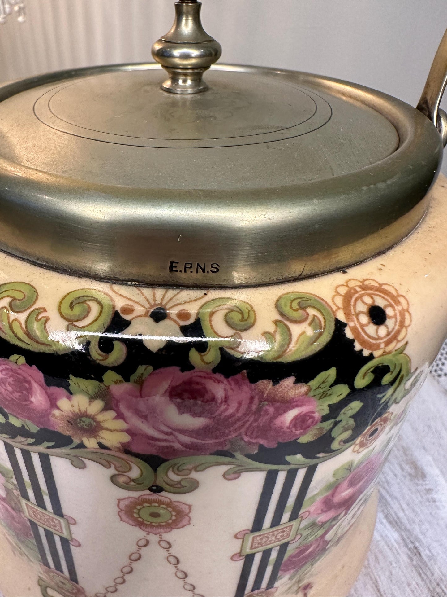Antique Bristolia Biscuit Barrel with ESPN Stamped Lid – Early 1900s English Ceramic Cookie Jar, Vintage Kitchenware