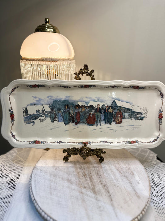 Vintage Obernai Sarreguemines Faïenceries France Platter – French Country Scene, Rectangular Ceramic Serving Tray, Rustic Farmhouse Kitchen