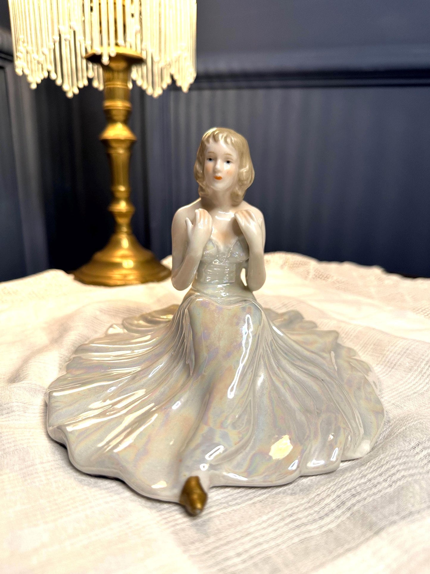 Vintage Royal Dux Bohemia Art Deco Sitting Lady Figurine Full Skirt Czech