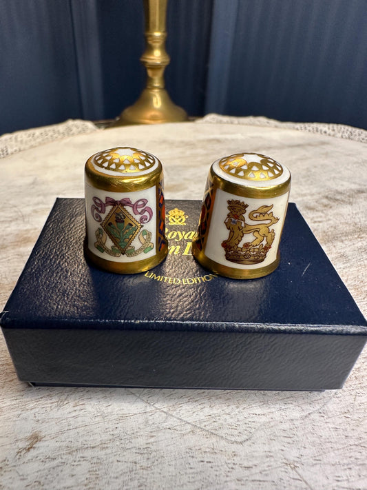 Royal Crown Derby Limited Edition Thimble Set with 22ct Gold Detailing – Porcelain Heraldic Collectible Fine Bone China