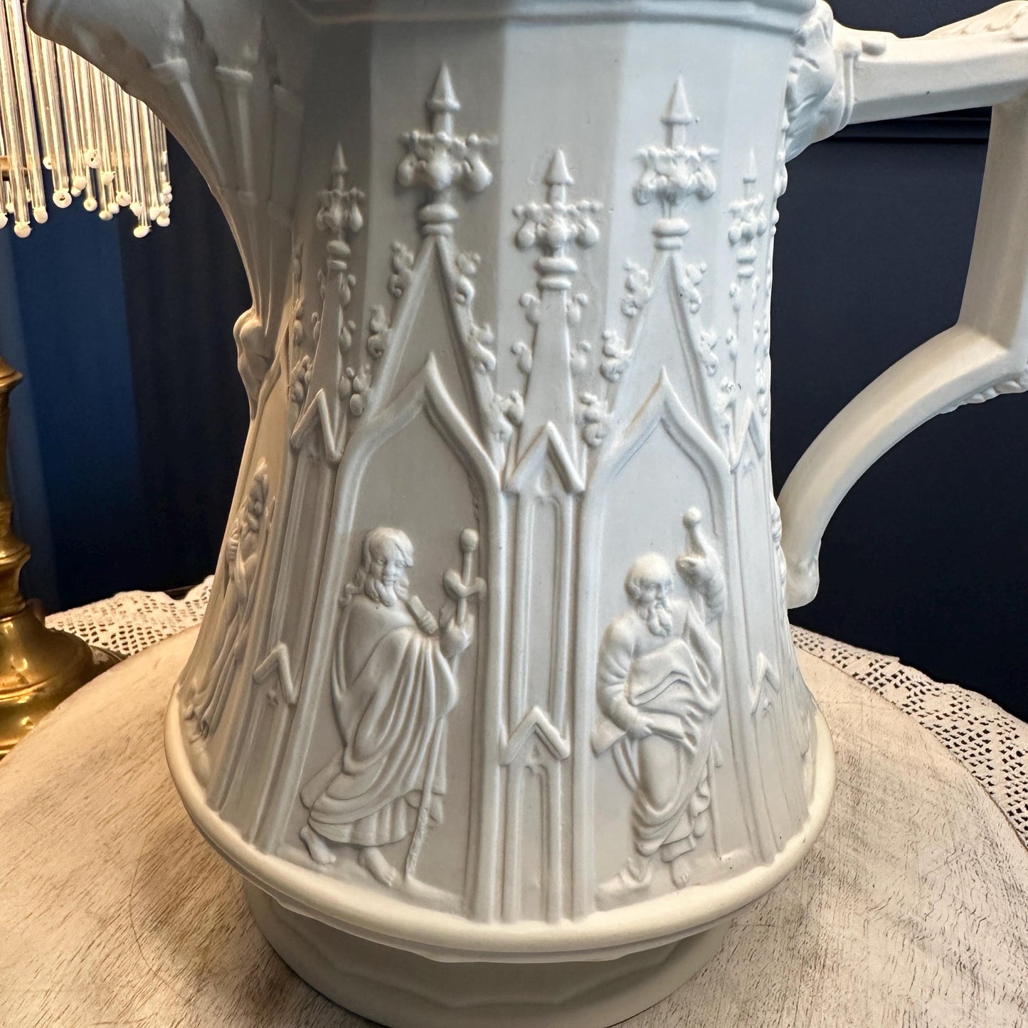 Vintage Portmeirion Parian Jug Pitcher, British Heritage Collection, White Gothic Relief Vase, Made in England Creamer