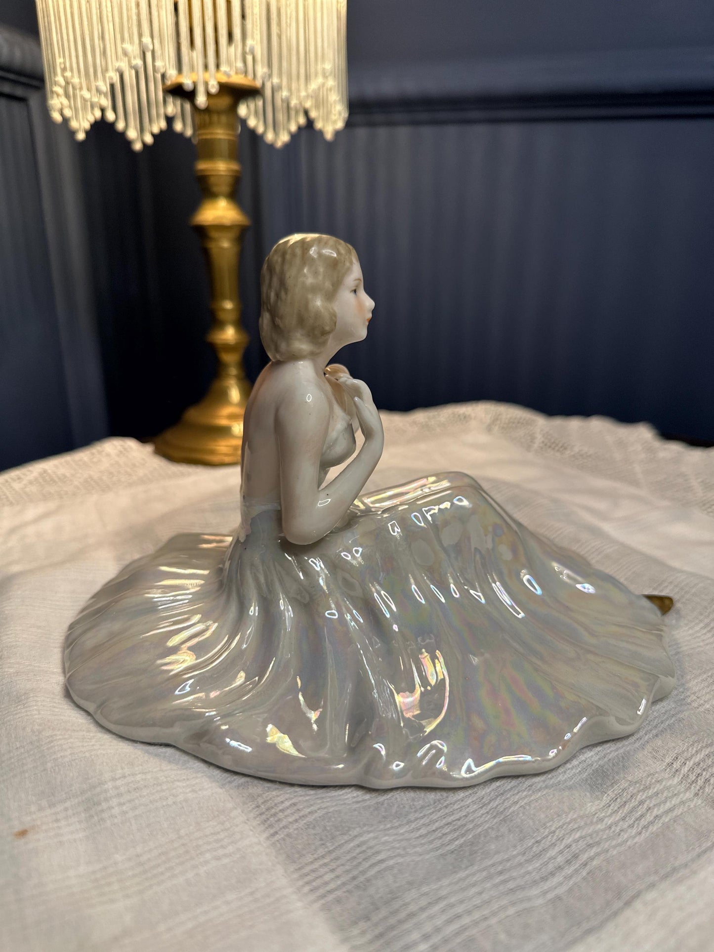 Vintage Royal Dux Bohemia Art Deco Sitting Lady Figurine Full Skirt Czech
