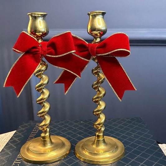 Vintage Brass Candlesticks Pair – Twisted Spiral Candle Holders – Mid Century Brass Decor – Gold Taper Candle Sticks – 20cm(8”)