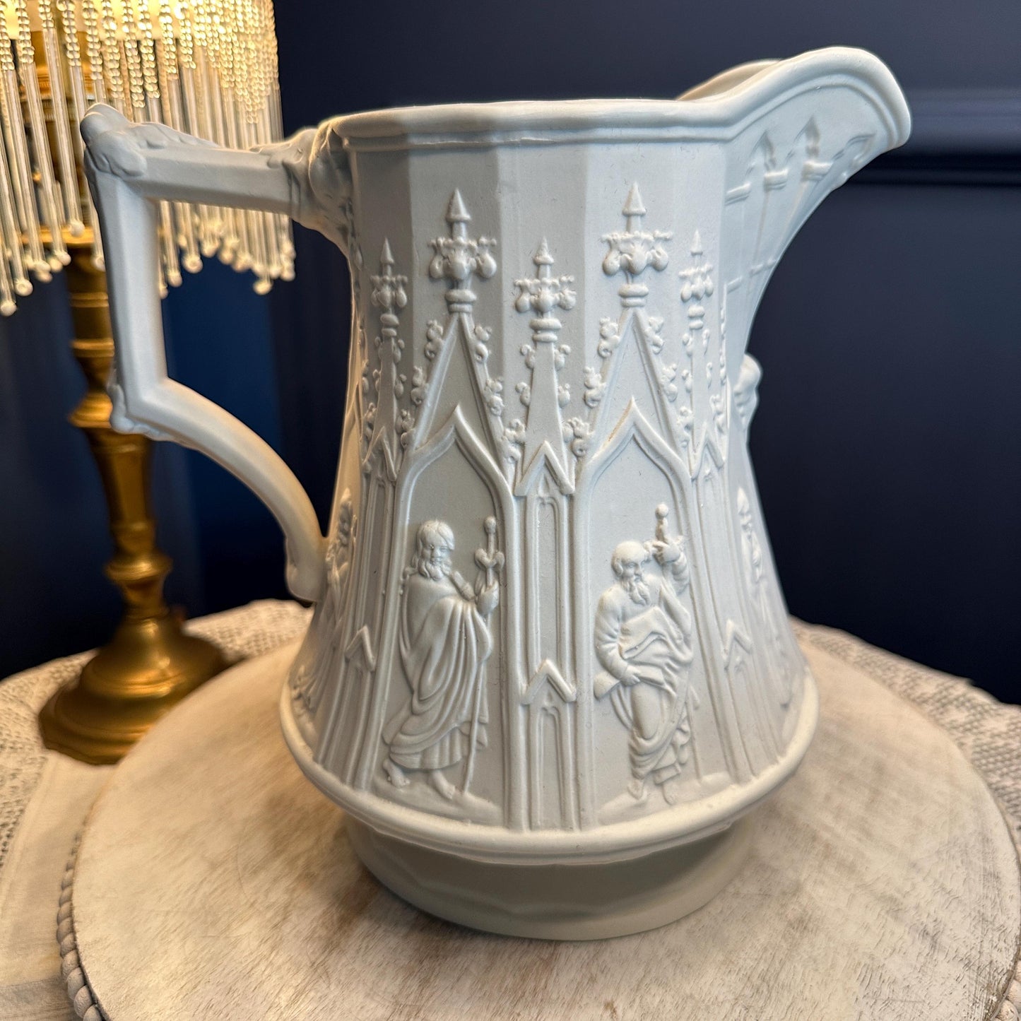 Vintage Portmeirion Parian Jug Pitcher, British Heritage Collection, White Gothic Relief Vase, Made in England Creamer