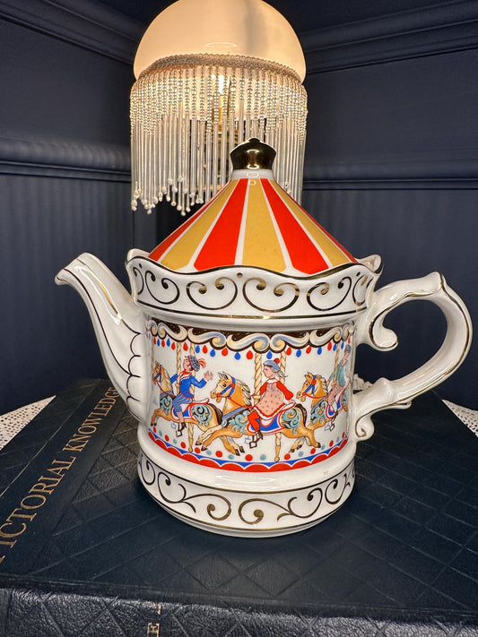 Sadler Carousel Teapot Vintage | Edwardian Entertainments Teapot | Staffordshire England Novelty Teapot | Collectible Circus Carousel Teapot
