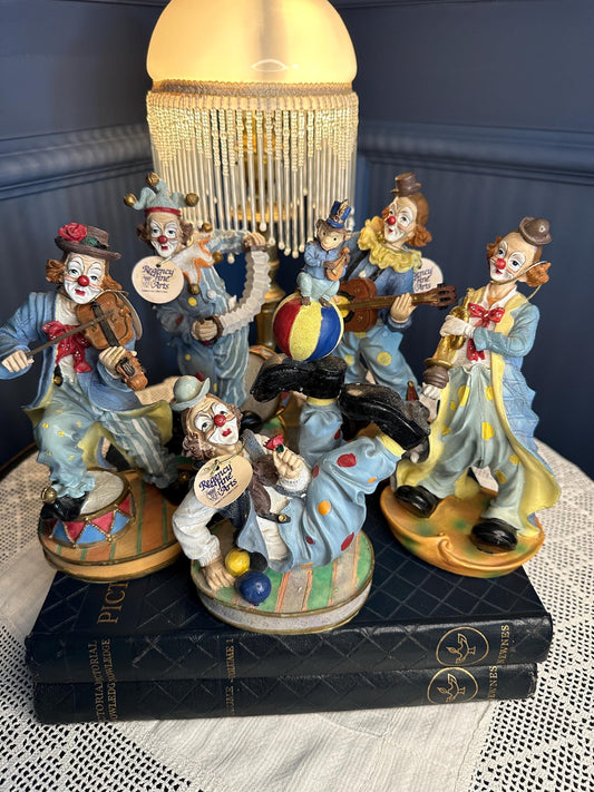 Vintage Regency Fine Arts Clown Figurines Set – Musical Circus Clowns Violin Guitar Trumpet Accordion