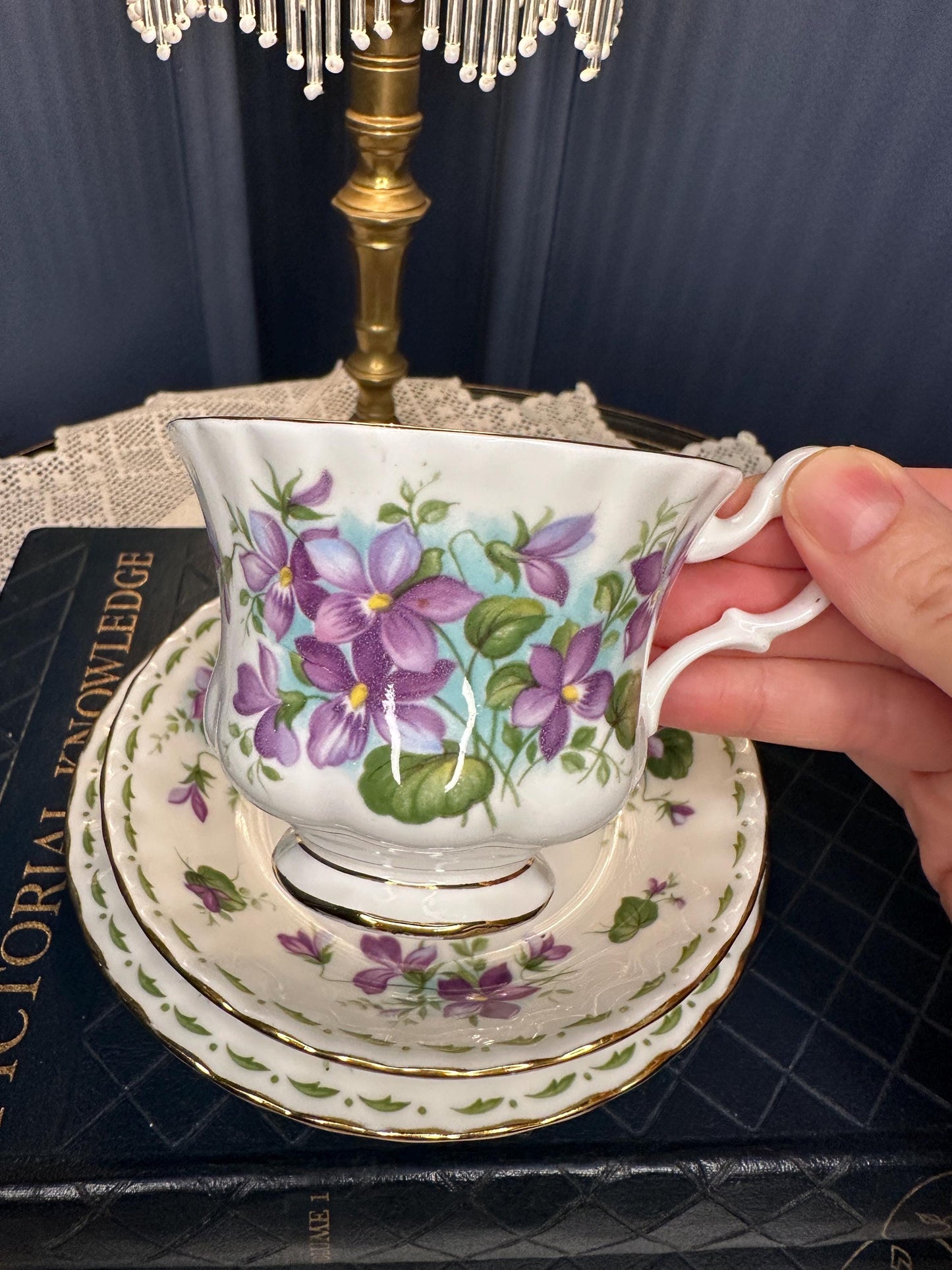 Royal Albert February Violets Teacup Trio – Bone China England – Flower of the Month Series – Vintage Floral Tea Cup, Saucer & Side Plate