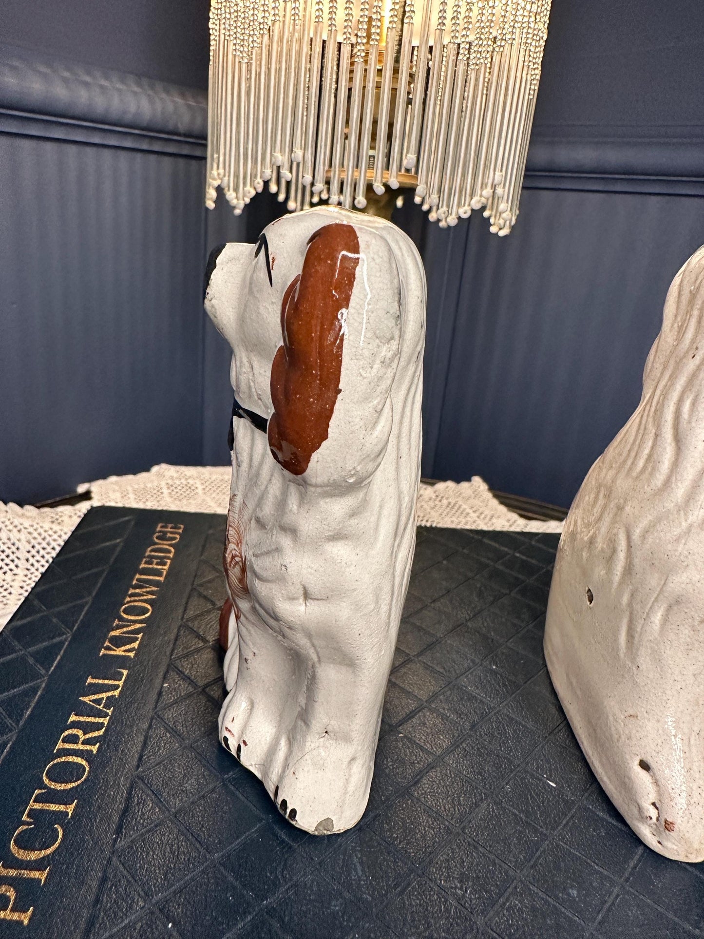 Antique Staffordshire Spaniel Dogs Pair – Victorian Flatback Pottery Mantel Ornaments – Small Ceramic King Charles Style Dogs