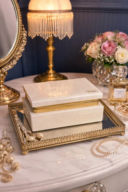 Vintage Alabaster Jewelry Box HERNA Spain Trinket Box Gold Trim Stone Box Italian Marble Keepsake Box Vanity Decor Gift