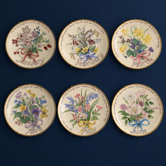 Edith Holden Country Diary Wall Plates January–June Set – Vintage Floral Plates – Cottagecore Botanical Decor – Literary Collectible