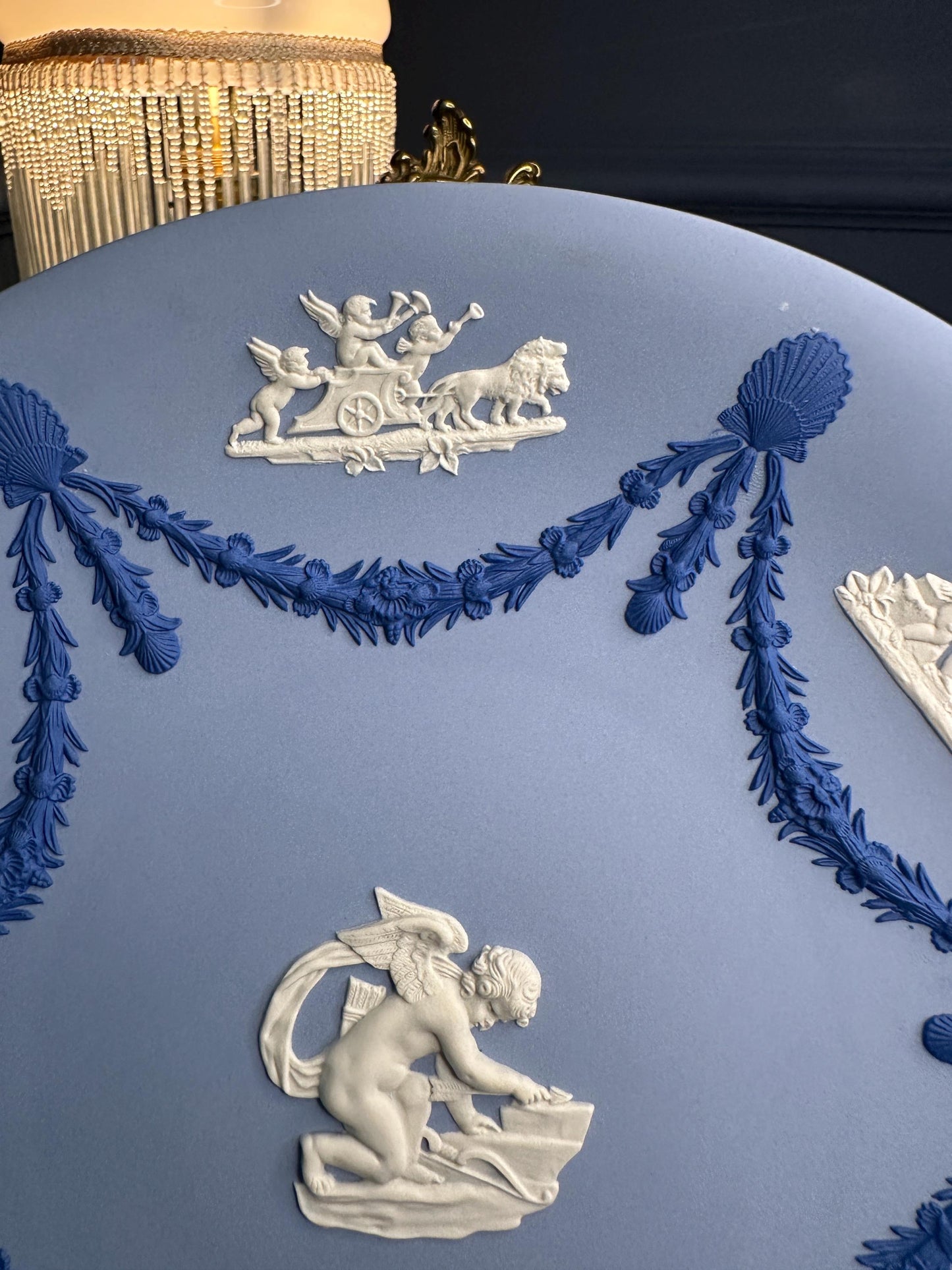 Wedgwood Jasperware Tri Colour Cake Plate Cupid  Sharpening His Arrow