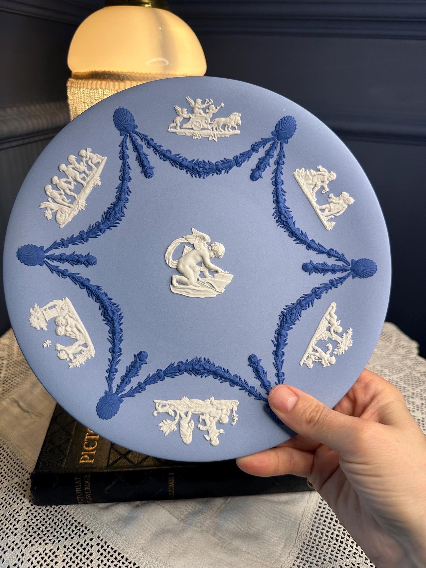 Wedgwood Jasperware Tri Colour Cake Plate Cupid  Sharpening His Arrow