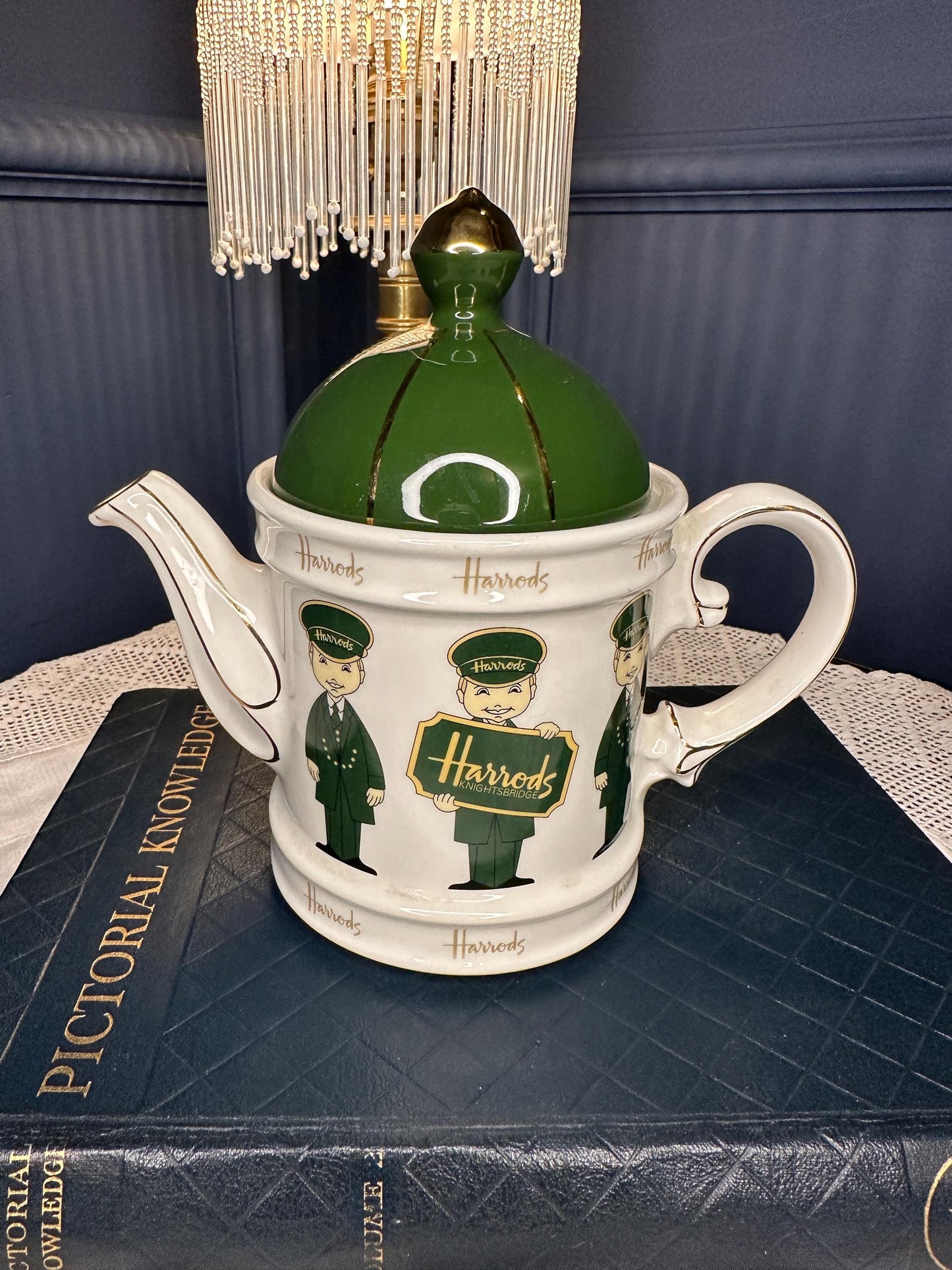 Vintage Harrods Teapot by James Sadler England – Green & Gold Ceramic Teapot with Lid – Harrods Knightsbridge Collectible – British Tea Set