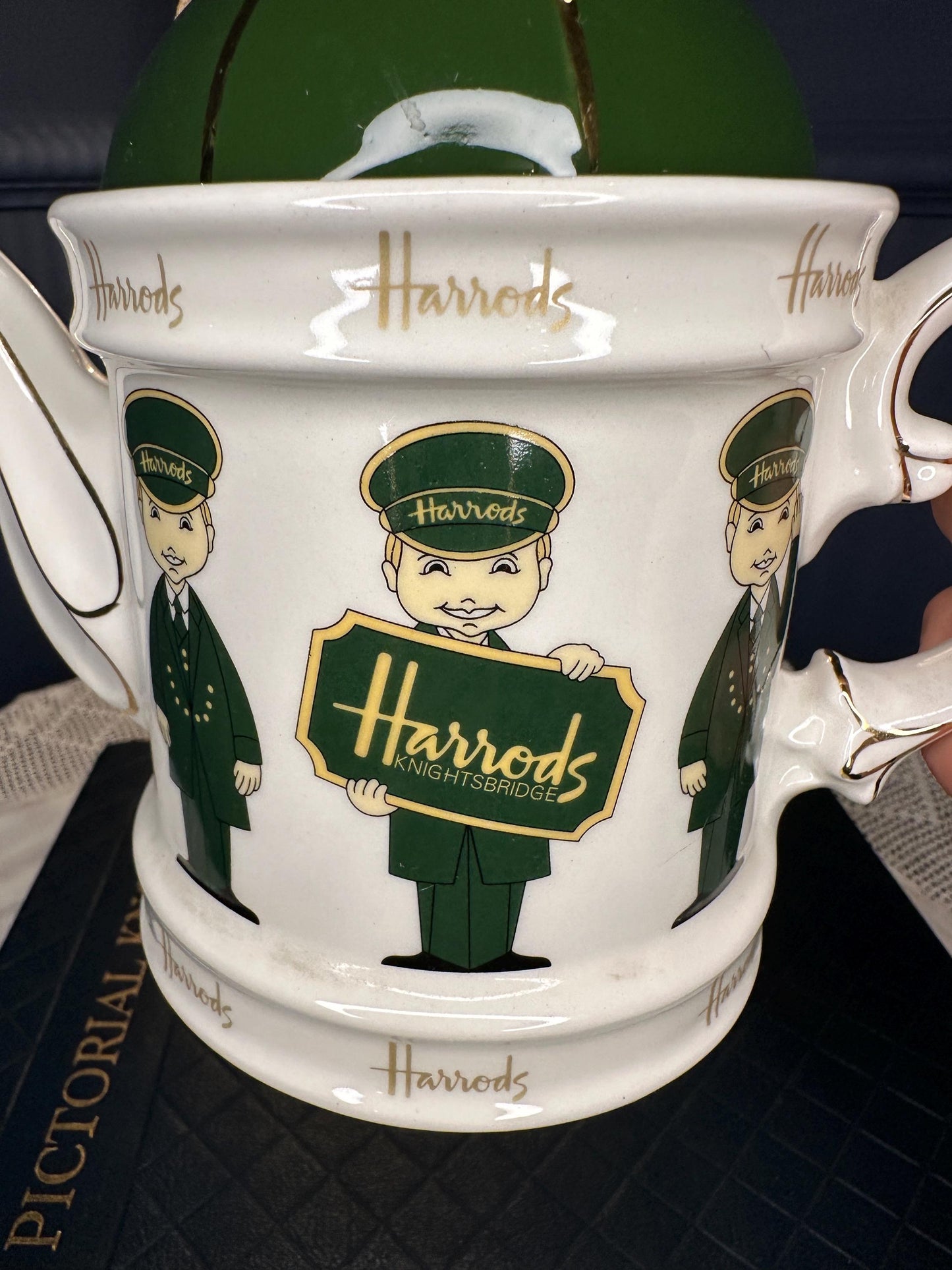 Vintage Harrods Teapot by James Sadler England – Green & Gold Ceramic Teapot with Lid – Harrods Knightsbridge Collectible – British Tea Set