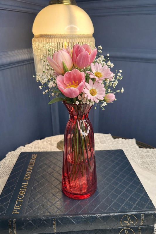 Vintage Cranberry Glass Vase, Ruby Red Art Glass Bud Vase, Retro Home Decor, Mid Century Style Flower Vase, Gift for Her